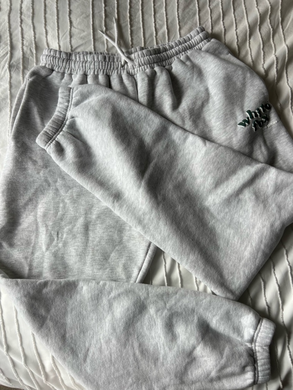 White Fox Light Gray Sweatpants with Green Logo